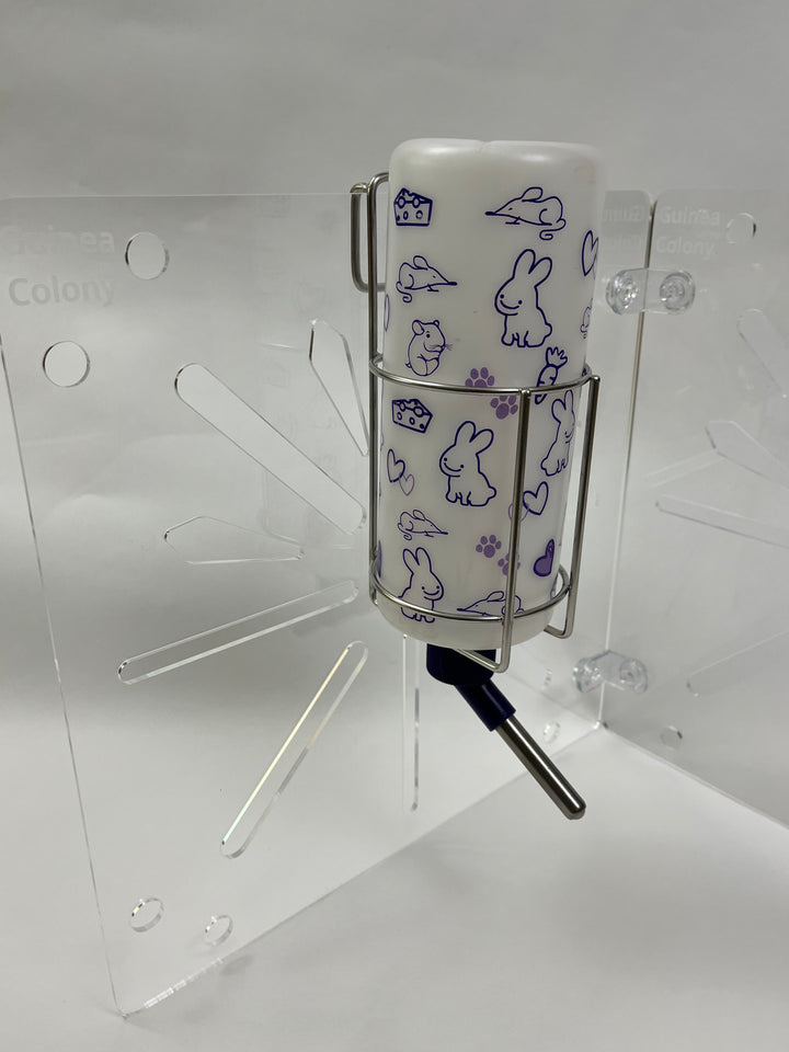 Our water bottle holder can fit most all guinea pig water bottles and can be hung on almost all guinea pig cage types.